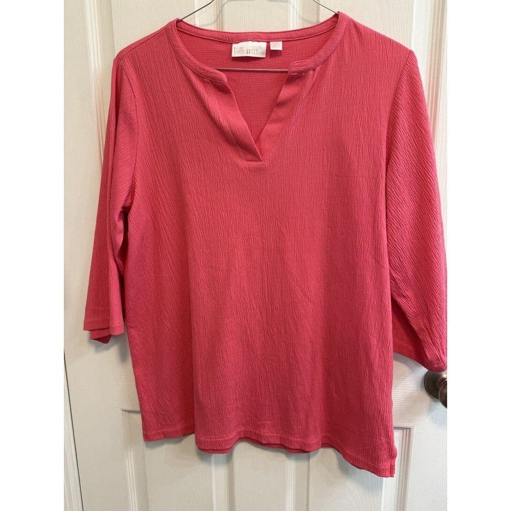 Belle by Kim Gravel Pink Textured Split-Neck Blouse